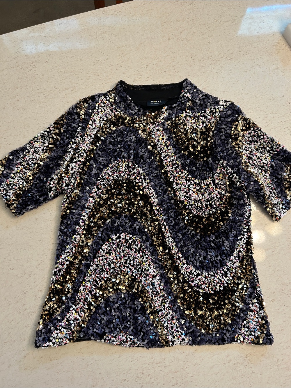 Maeve by Anthropologie Black Sequin Embellished Top